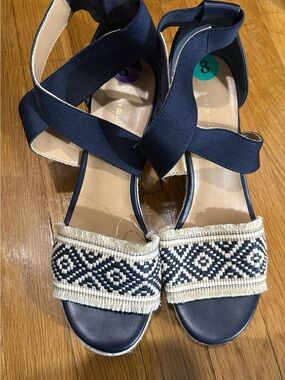 Tommy Hilfiger Navy and Cream Embroidered Strap Sandals
